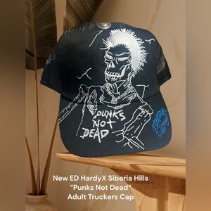 Ed Hardy X Siberia Hills “Punksks Not Dead” Black Adult Trucker Cap. New